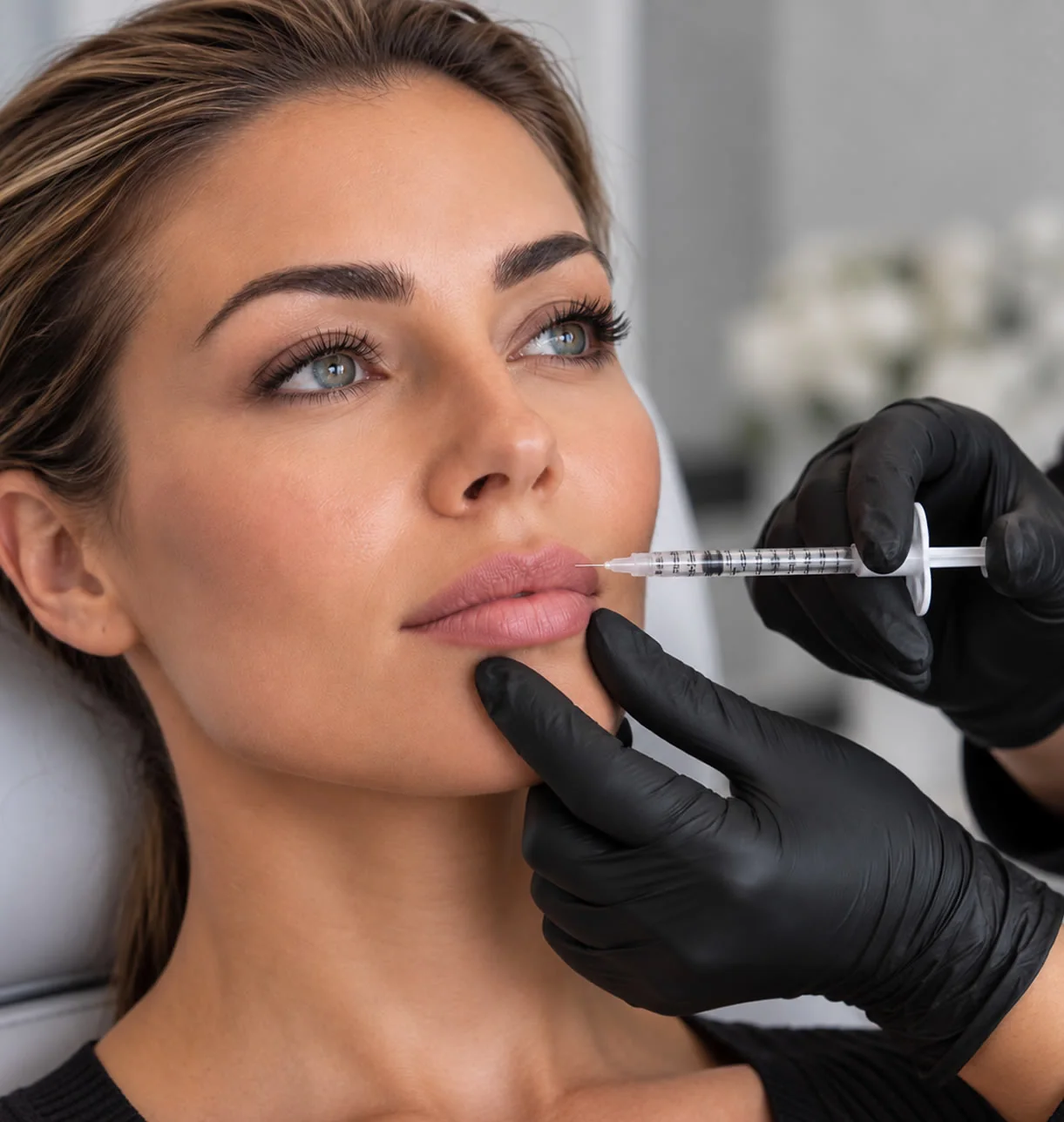 Illustration of lip filler injection technique